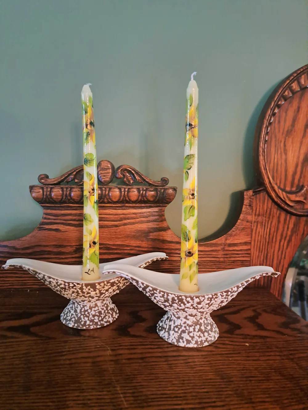 Vtg Royal Haeger R1760 Candlesticks I Stone Lace With Handpainted Candles